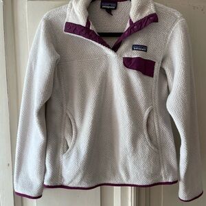 Patagonia Synchilla Women's Re-Tool Snap-T White and Purple Fleece Pullover